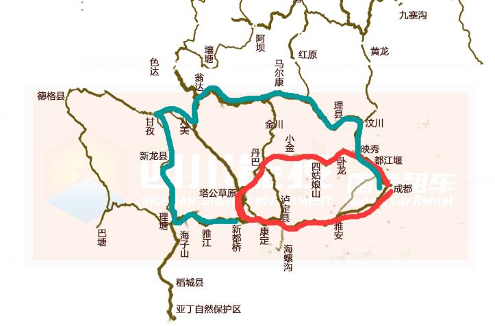 重庆租车自驾川西环线地图
